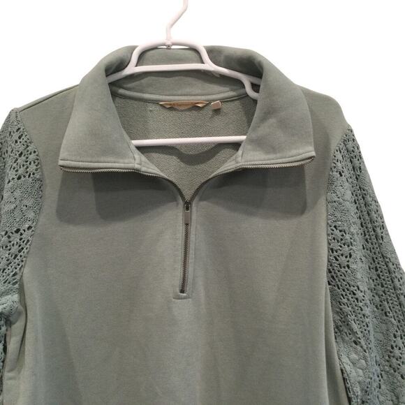 Soft Surroundings Crochet French Terry Tunic Top Size Large Teal Blue Boho Beach - Picture 9 of 12